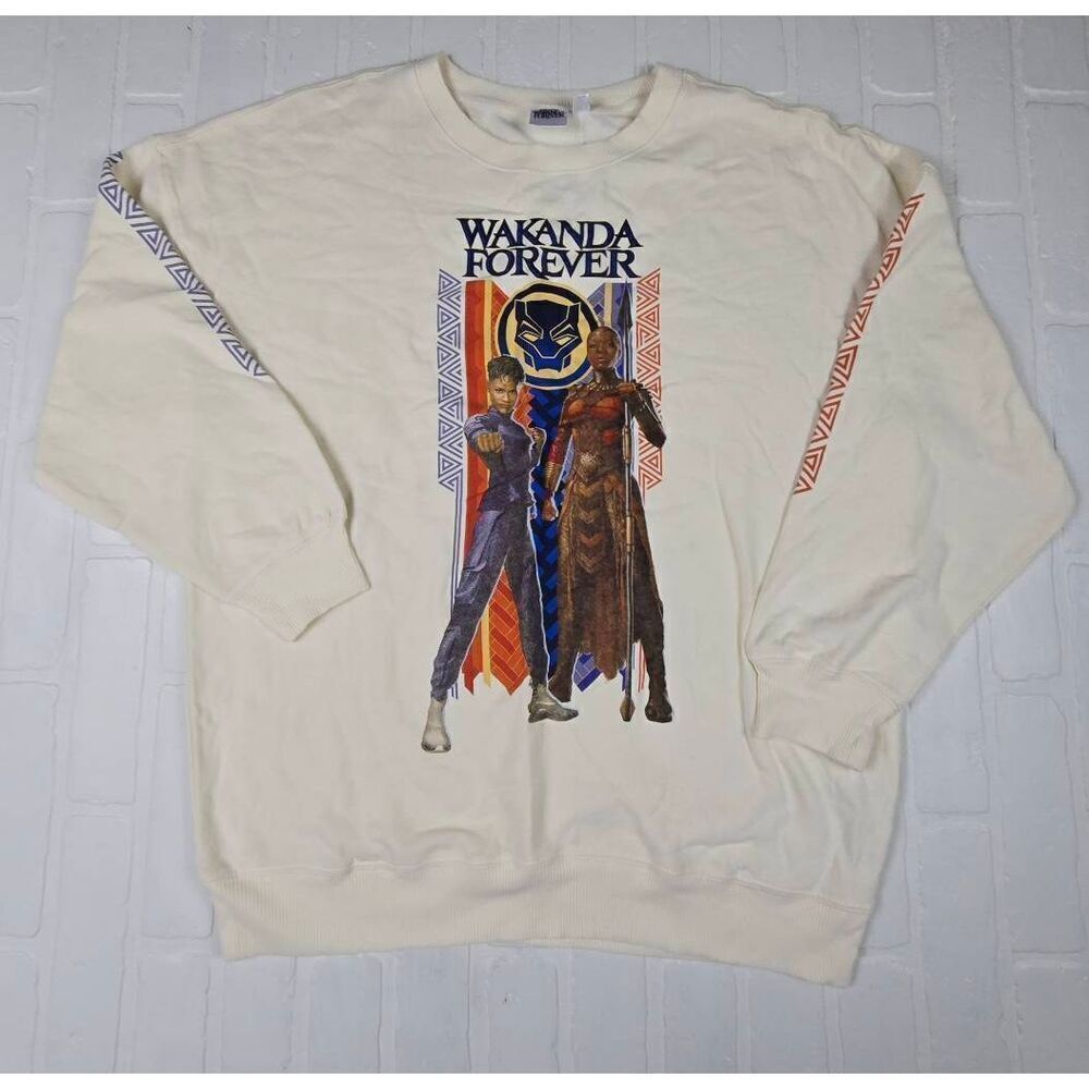 Black Panther Graphic Cream Crewneck Sweater XL